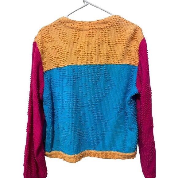 Produce Company Colorblock Textured Long Sleeve Cardigan Jacket Multicolor Large - Picture 5 of 8